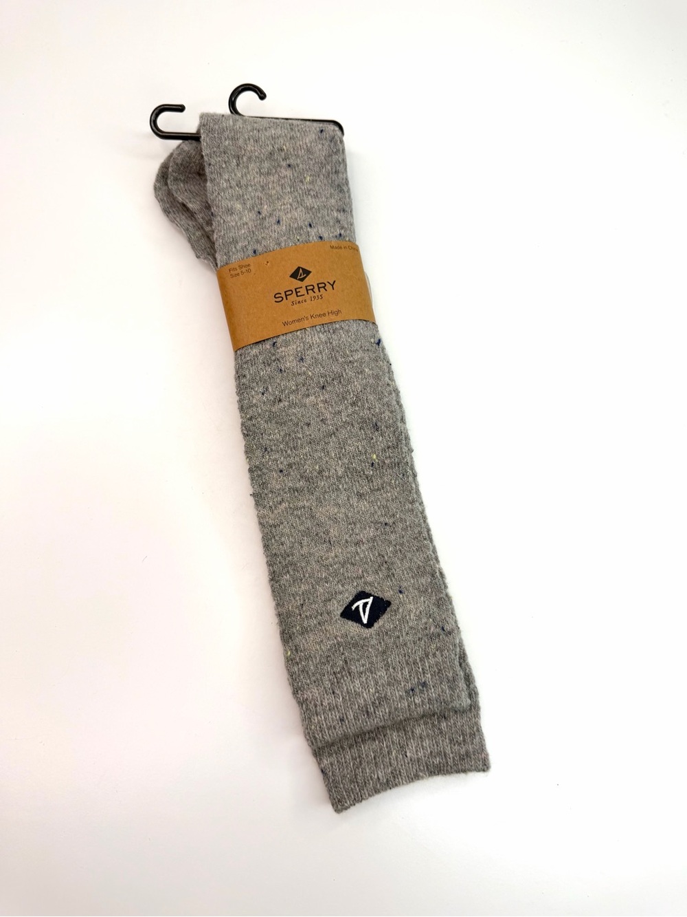 Sperry Heather Gray Griffin Knee High Socks with Embroidered Logo